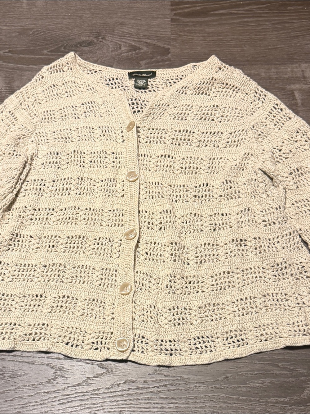 Eddie Bauer | Crochet Linen Blend Cardigan | Cottagecore Coastal | Sz Petite XL